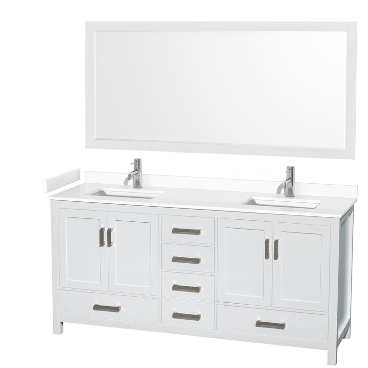 Sheffield 72" White Freestanding Double Bathroom Vanity with Marble Top