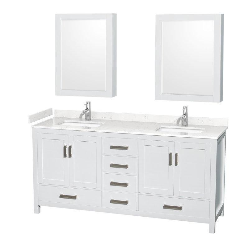 Sheffield 72'' White Double Freestanding Bathroom Vanity with Carrara Marble Top