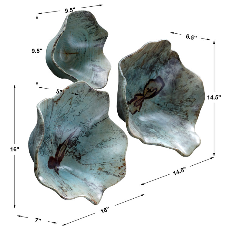Teo Blue-Green Wood Coastal Wall Art Set