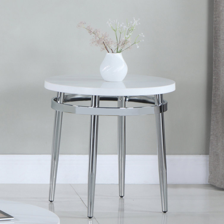 White Marble and Chrome Round Nesting Coffee Table Set