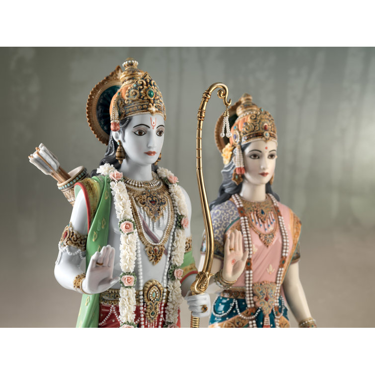 Porcelain Rama and Sita Figurine Set with Gold Accents