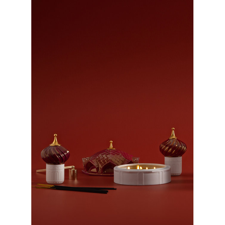 Scheherazade's Quarters Red Porcelain Scented Jar Candle with Gold Accents