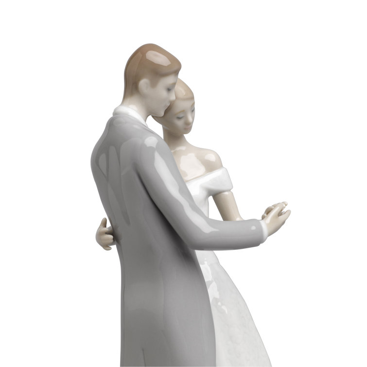 Handmade Porcelain Couple Figurine in White and Gray