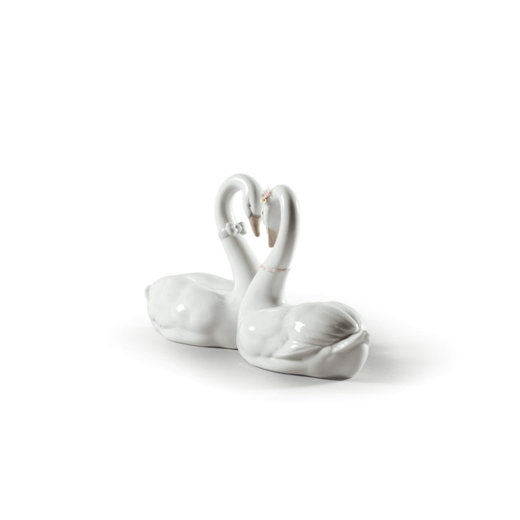 Elegant Swan Love Heart Glossy White Porcelain Figurine