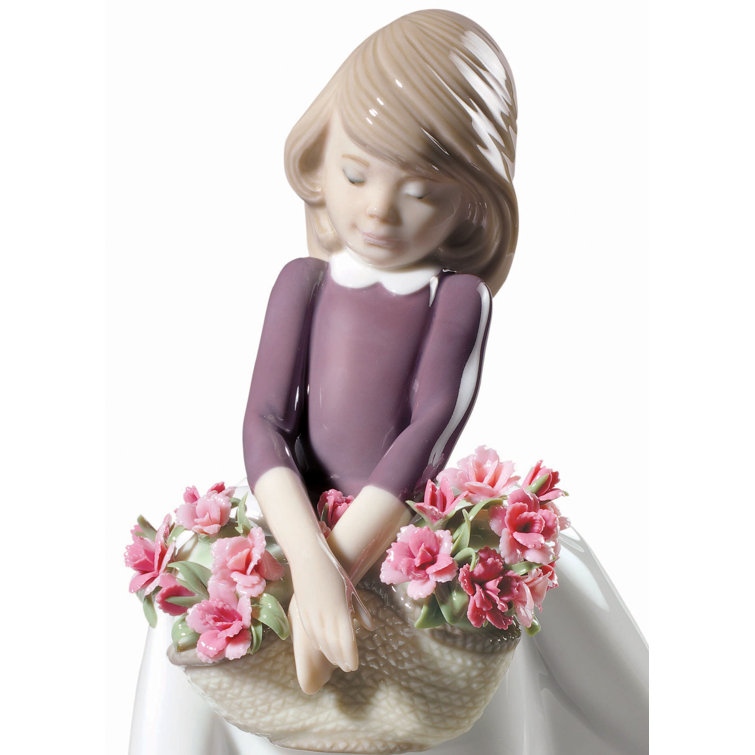 Spring Blossom Girl Porcelain Figurine with Floral Basket