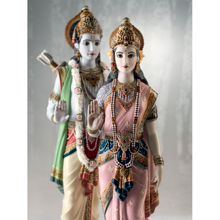 Porcelain Rama and Sita Figurine Set with Gold Accents