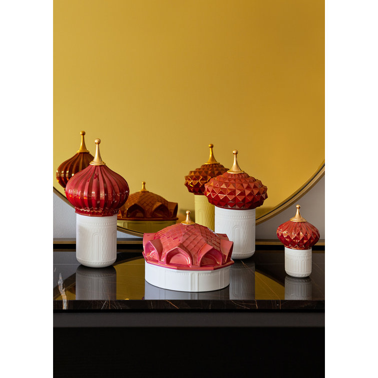 Scheherazade's Quarters Red Porcelain Scented Jar Candle with Gold Accents