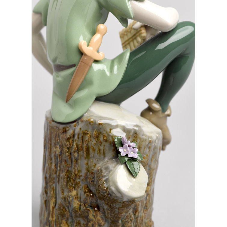 Enchanted Peter Pan Glazed Porcelain Sculpture, Handcrafted in Spain