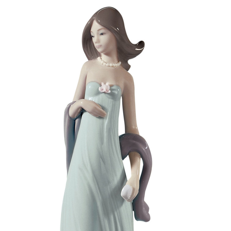 Elegant Pale Blue Porcelain Woman Figurine, 8 Inches