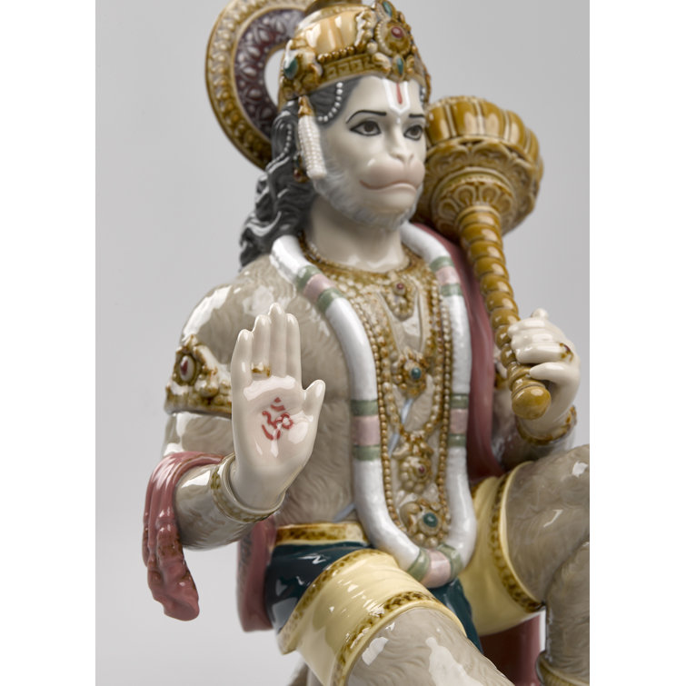 Glazed Porcelain Hanuman Figurine with Enamel Finish