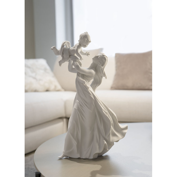 Elegante Crystal Maternal Embrace Statue, Matte White