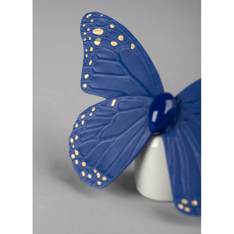 Lladró Elegance Golden Luster & Deep Blue Porcelain Butterfly Figurine