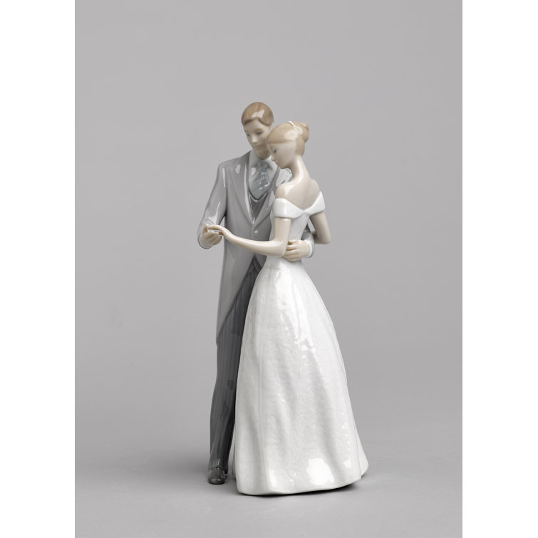 Handmade Porcelain Couple Figurine in White and Gray