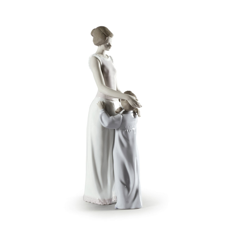 Elegant Porcelain Mother and Daughter Figurine, 14.5" Tall