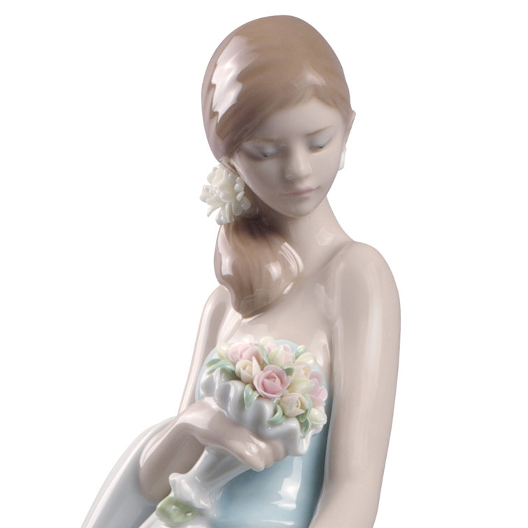 Glossy Porcelain Bride Figurine with Pastel Dress