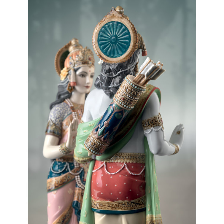 Porcelain Rama and Sita Figurine Set with Gold Accents