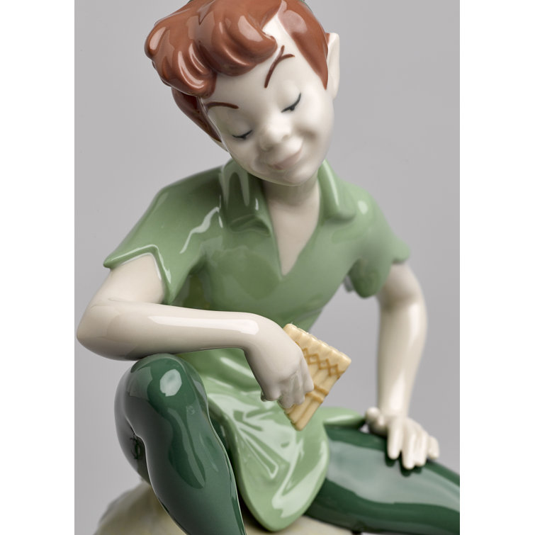 Enchanted Peter Pan Glazed Porcelain Sculpture, Handcrafted in Spain