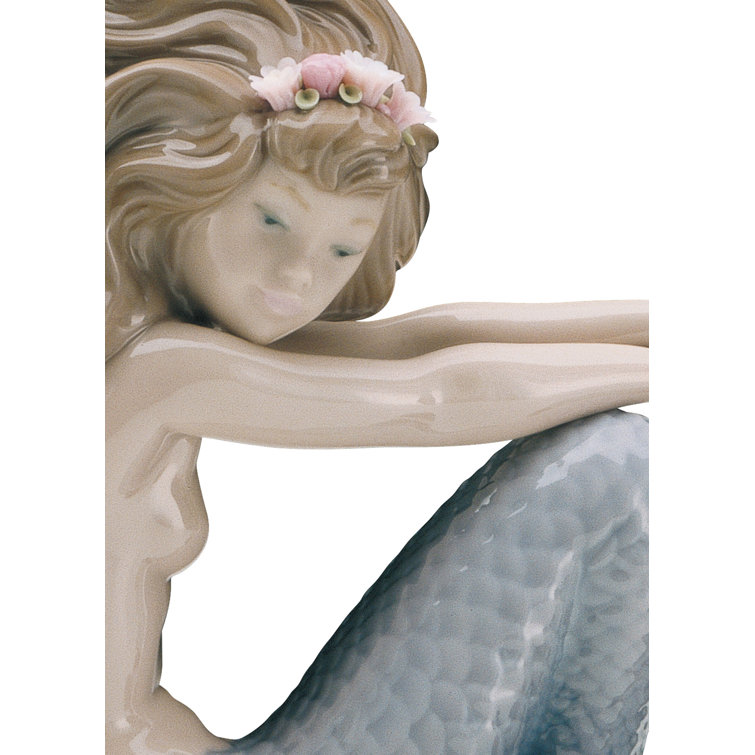 Elegant Matte Porcelain Mermaid Figurine, 7.5" Tall