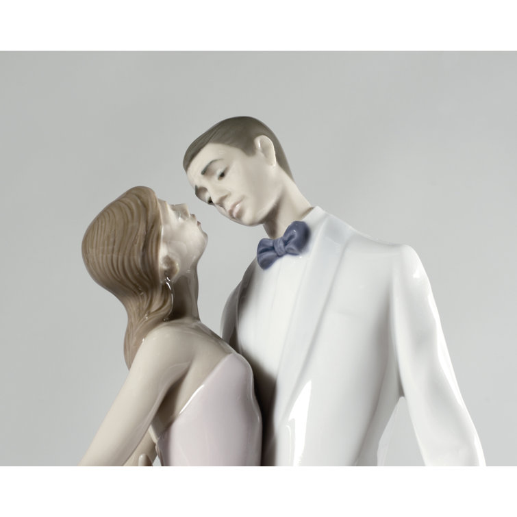 Elegant Porcelain Anniversary Couple Figurine in Pink and White