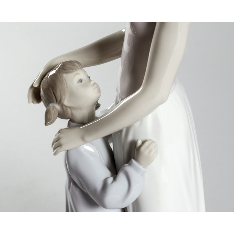 Elegant Porcelain Mother and Daughter Figurine, 14.5" Tall