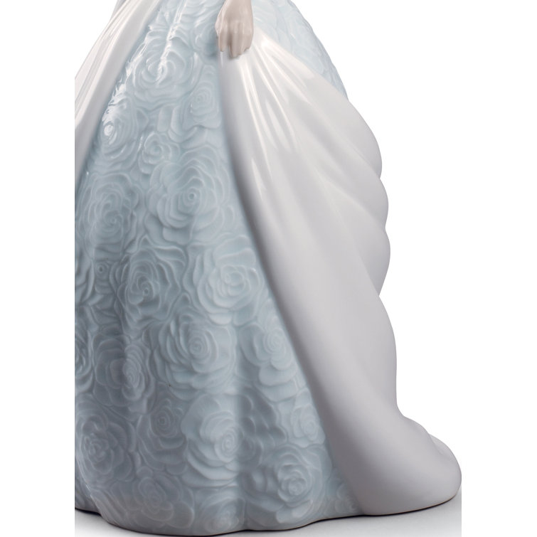 Glossy Porcelain Bride Figurine with Pastel Dress