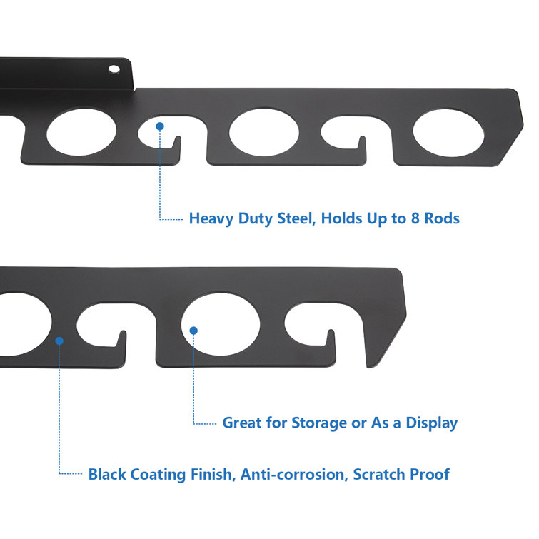 Black Steel Wall Mounted Multi-Use Fishing Rod Rack