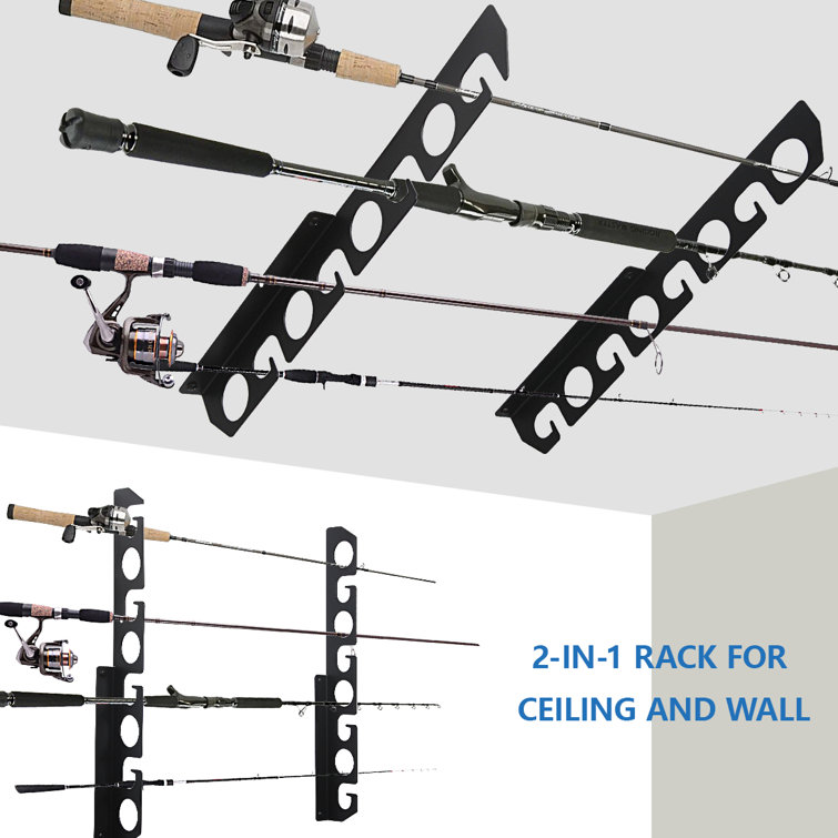 Black Steel Wall Mounted Multi-Use Fishing Rod Rack