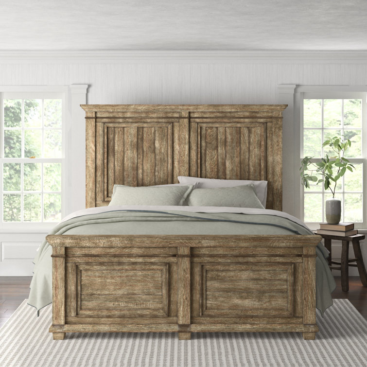Estate Elegance Queen Panel Bed with Brush-Painted Wood Headboard