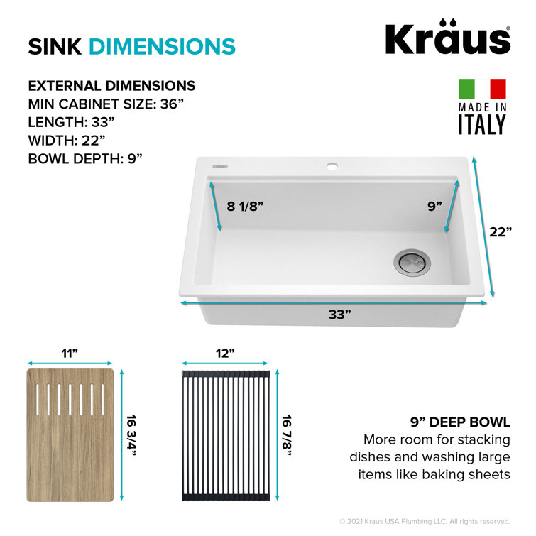 33 in. White Granite Composite Single Bowl Workstation Kitchen Sink with Accessories