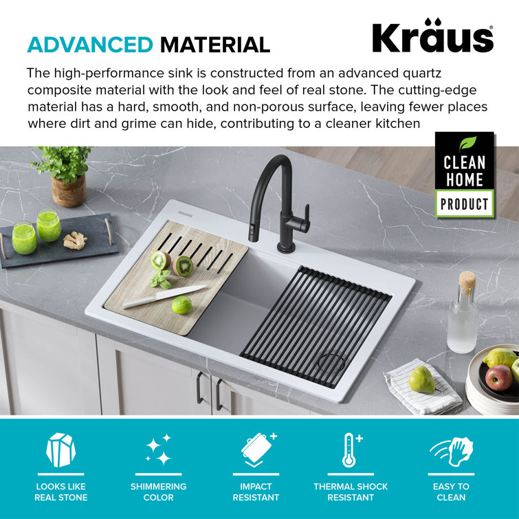 33 in. White Granite Composite Single Bowl Workstation Kitchen Sink with Accessories