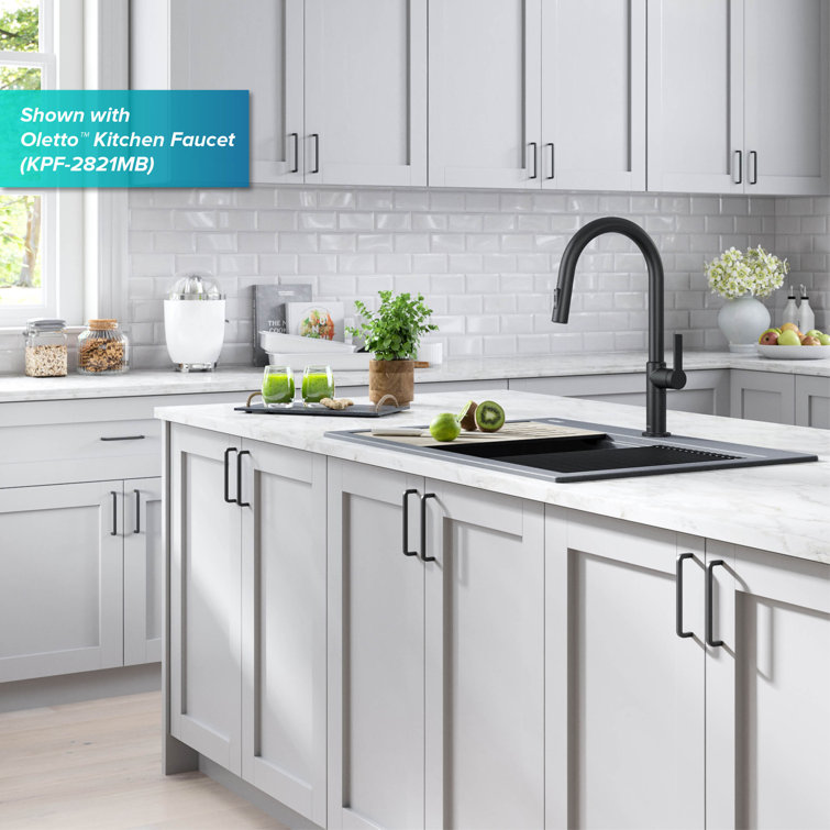 33 in. Metallic Gray Granite Composite Single Bowl Kitchen Sink
