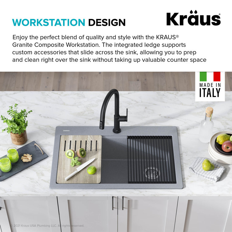 33 in. Metallic Gray Granite Composite Single Bowl Kitchen Sink