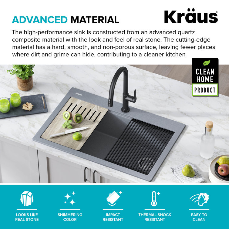 33 in. Metallic Gray Granite Composite Single Bowl Kitchen Sink