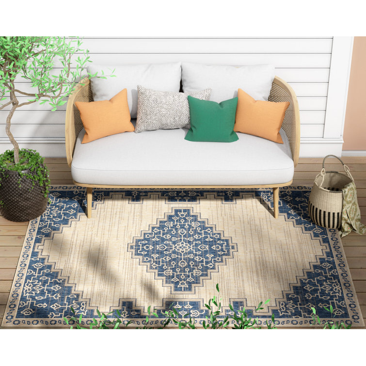 Medusa Blue and Beige Synthetic Flatweave Area Rug