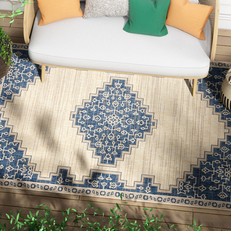 Medusa Blue and Beige Synthetic Flatweave Area Rug