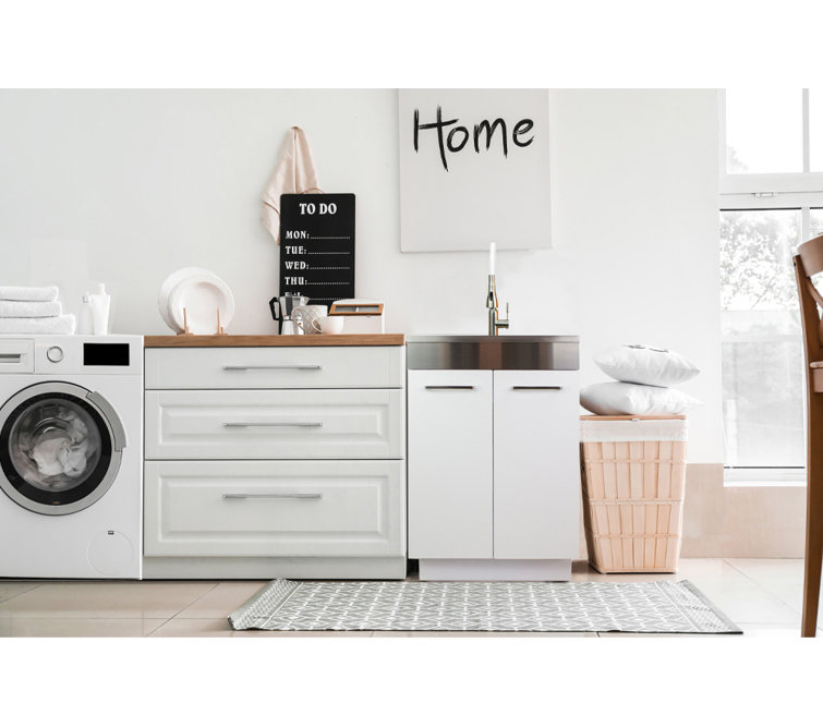 24-Inch White Freestanding Stainless Steel Laundry Sink with Faucet