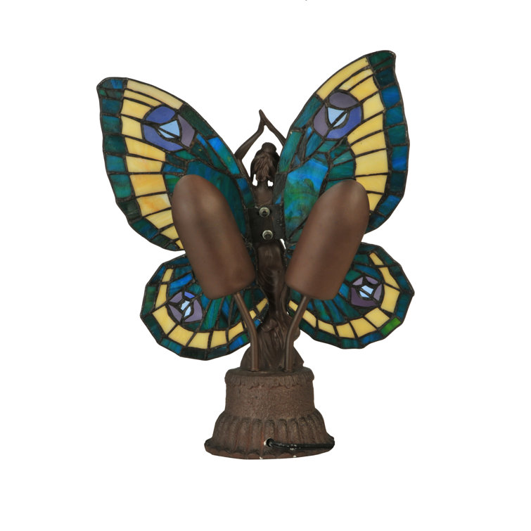 Enchanted Bronze Butterfly Lady Stained Glass Accent Lamp
