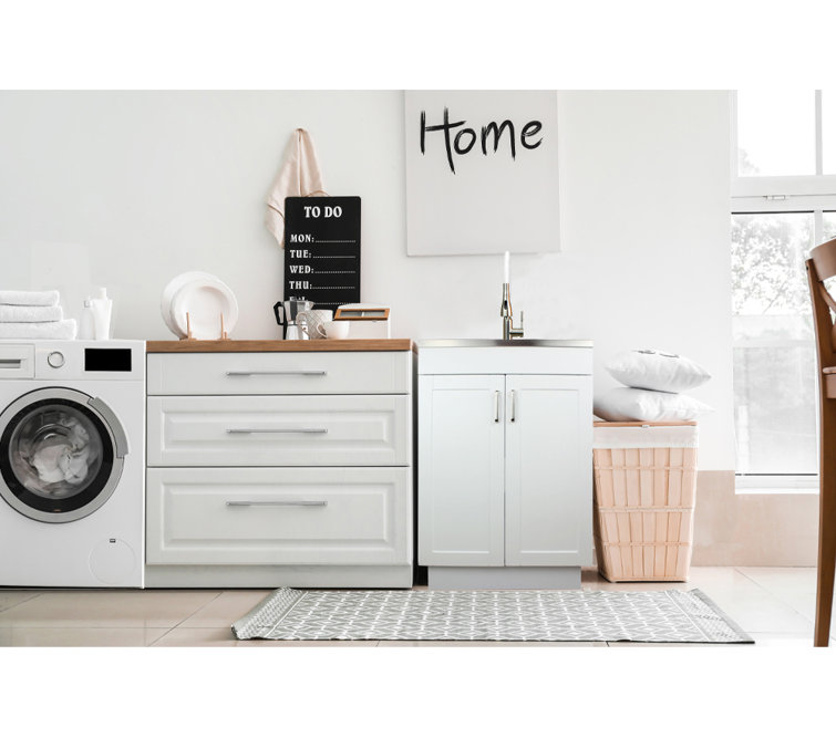 24-Inch White Freestanding Laundry Sink with Stainless Steel Faucet