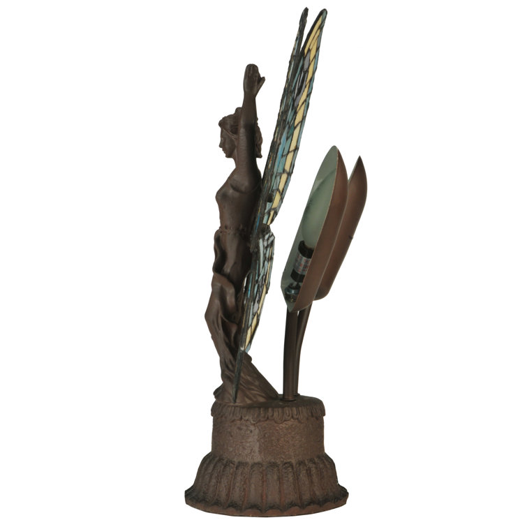 Enchanted Bronze Butterfly Lady Stained Glass Accent Lamp