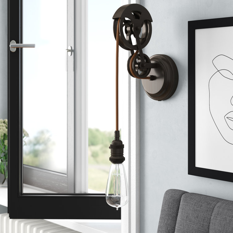 Aged Bronze Brushed Industrial Pulley Wall Sconce
