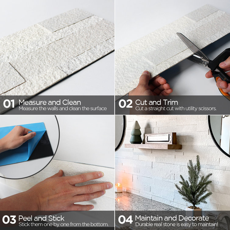 Stone White Rectangular Peel and Stick Mosaic Tile