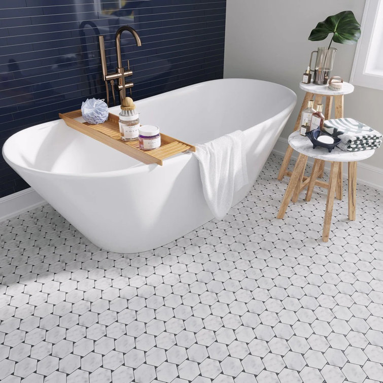 Athens White and Gray Polished Marble Hexagon Mosaic Tile