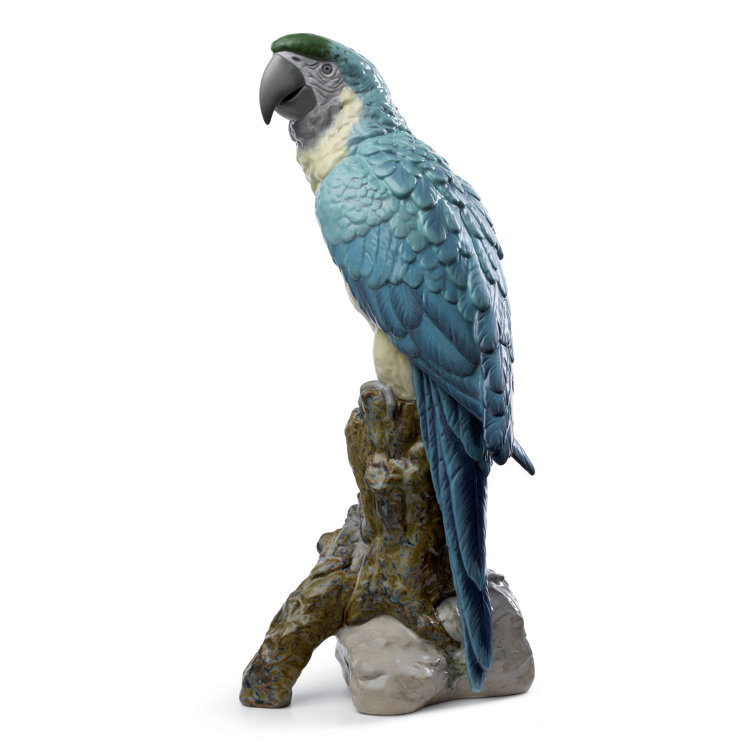 Elegant Gloss Porcelain Macaw Statue, 19.7" Handmade in Spain
