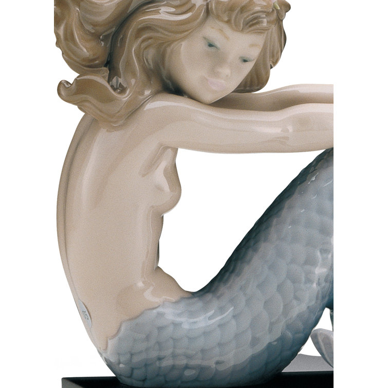 Elegant Matte Porcelain Mermaid Figurine, 7.5" Tall