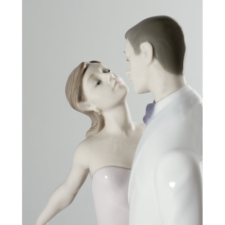 Elegant Porcelain Anniversary Couple Figurine in Pink and White