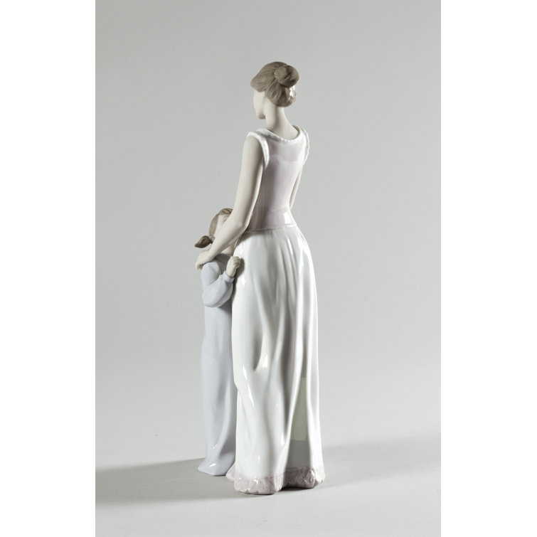 Elegant Porcelain Mother and Daughter Figurine, 14.5" Tall