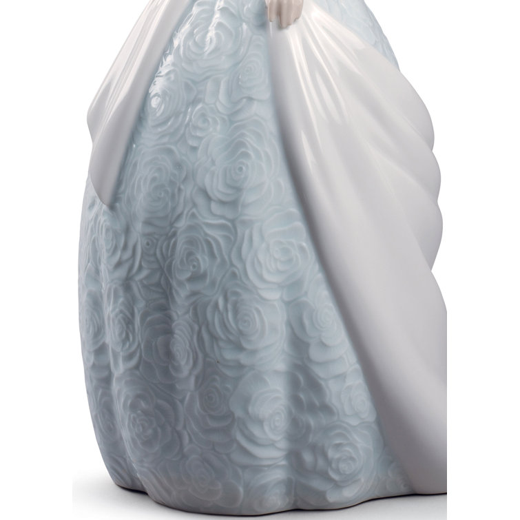 Glossy Porcelain Bride Figurine with Pastel Dress