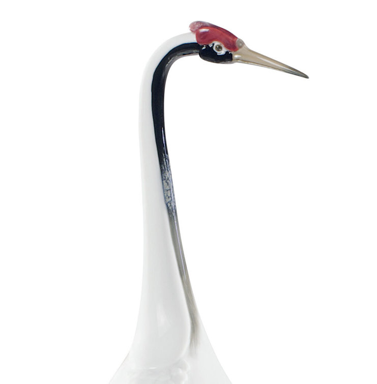 Elegant White and Green Crystal Crane Figurine Set
