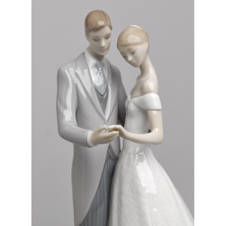 Handmade Porcelain Couple Figurine in White and Gray