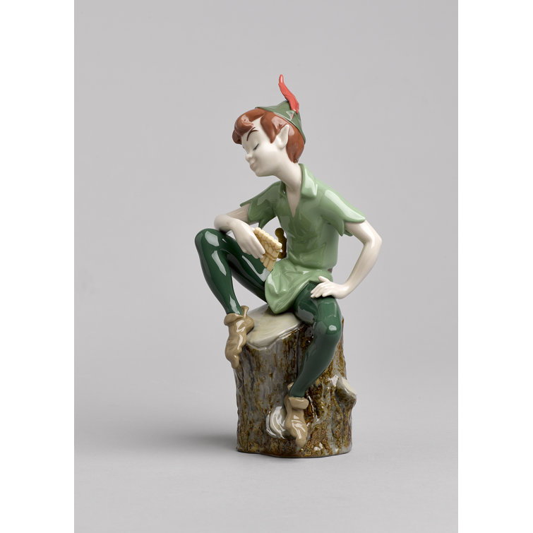 Enchanted Peter Pan Glazed Porcelain Sculpture, Handcrafted in Spain